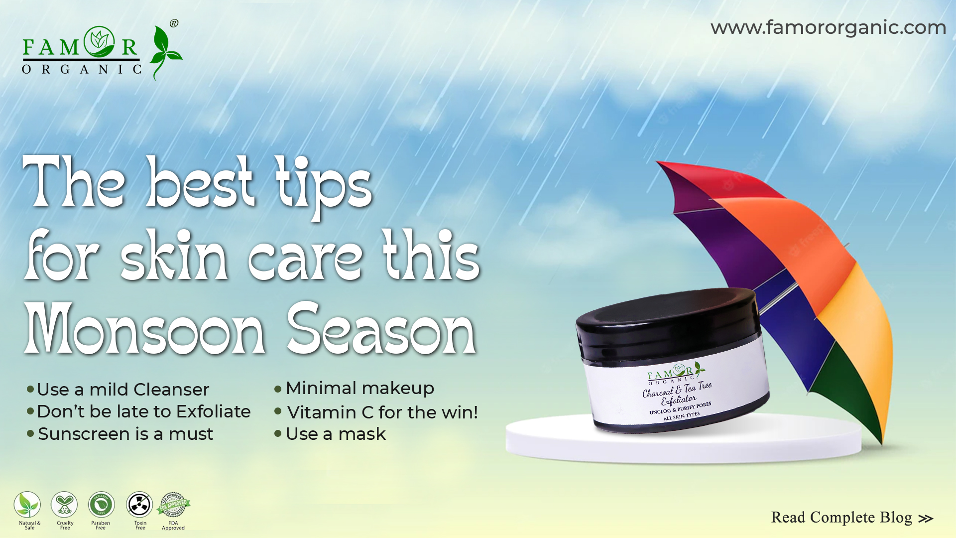 Buy best skincare products for monsoon by famor organics